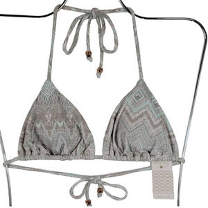 EBERJEY Revolve Gray Light Turquiose Surf Spray Mia Icebe Bikini Top L NWT